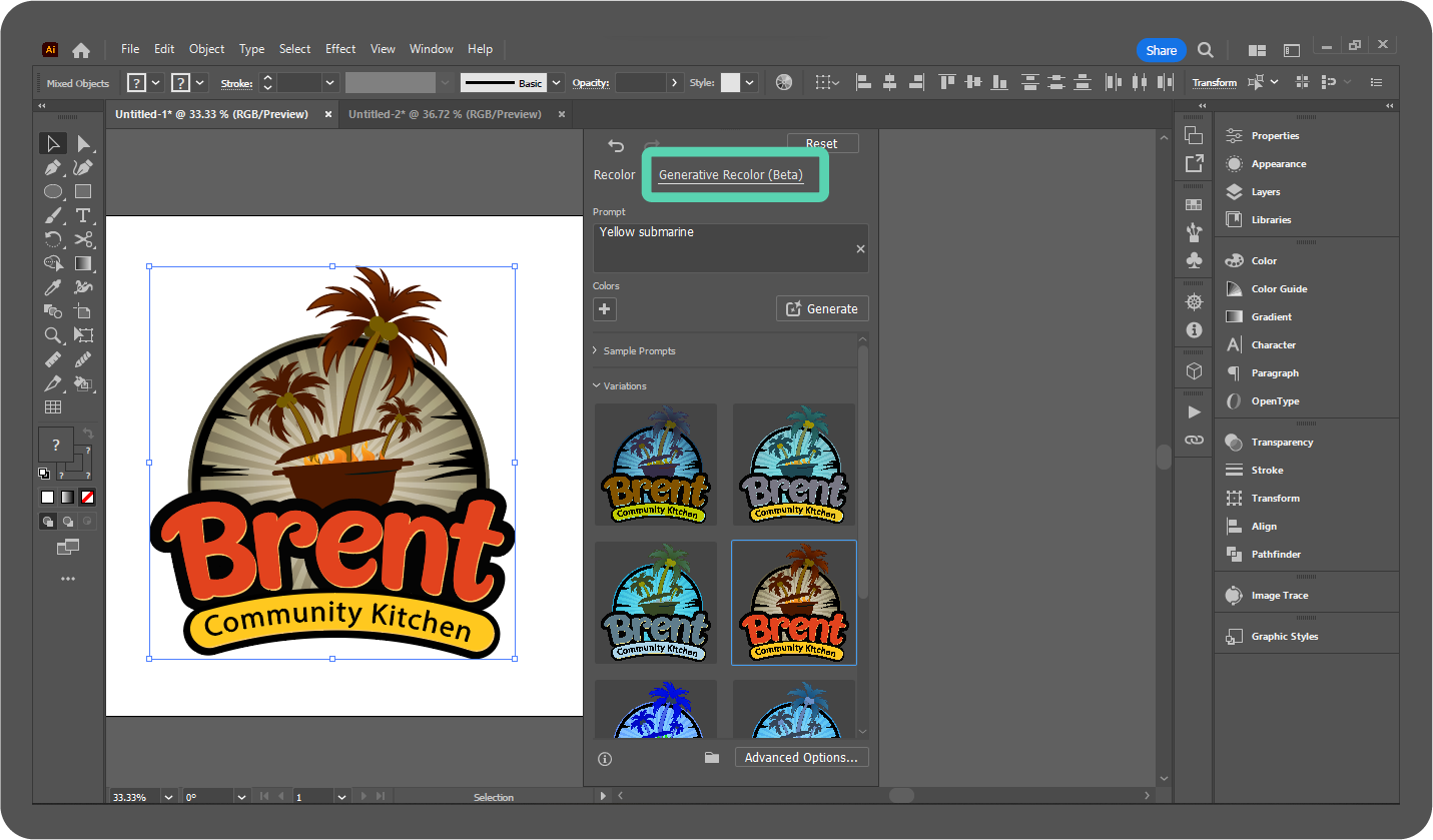 Generative Recolor (Beta) In illustrator